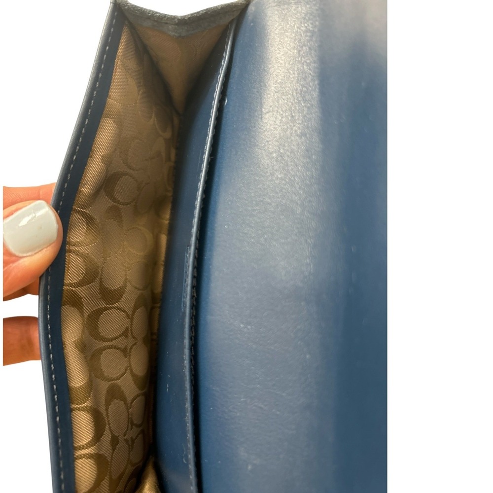 Vintage Coach Hamptons Navy Blue Suede Buckle Slim Envelope Wallet Y2K - Picture 5 of 9